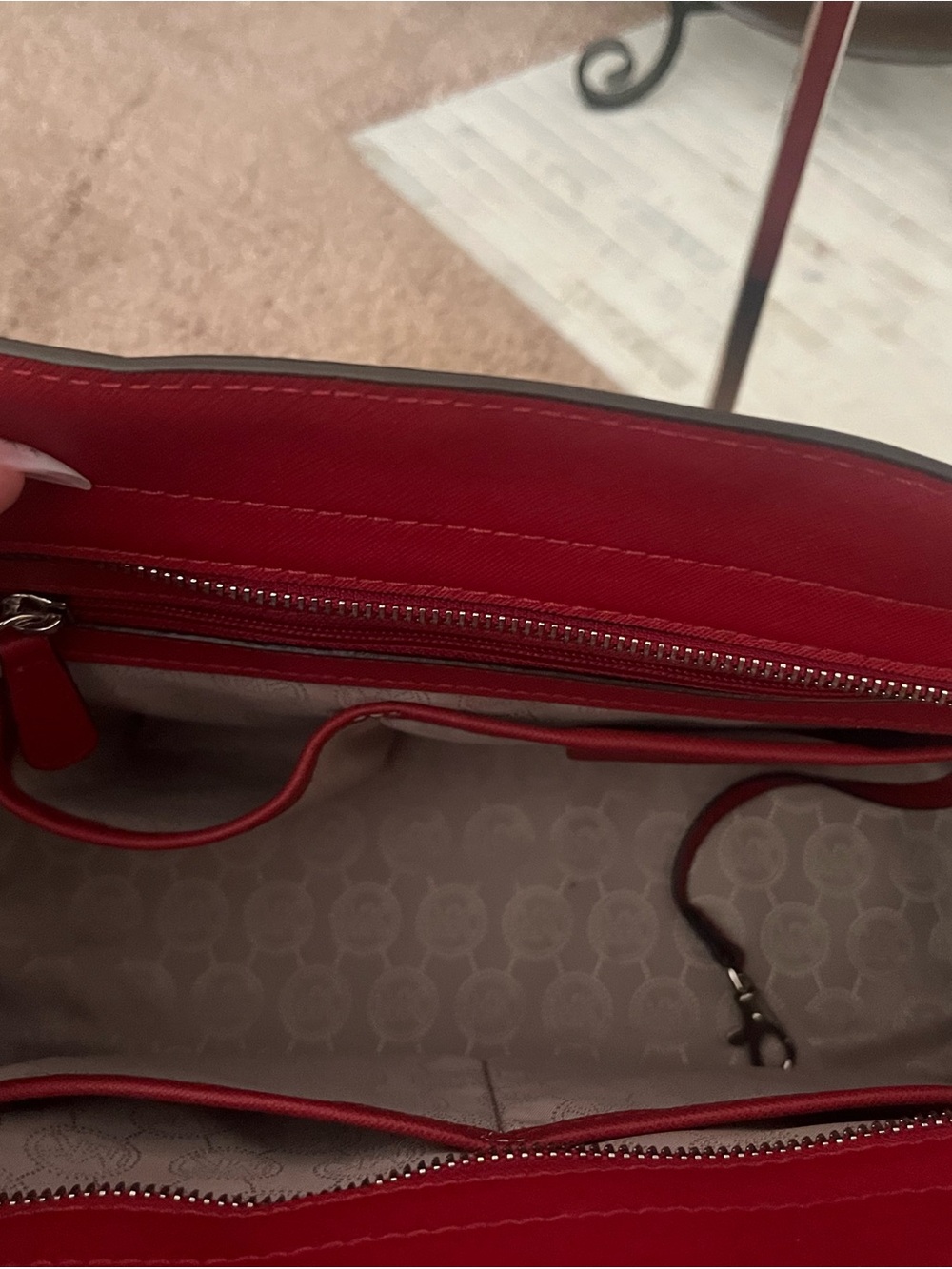 Michael Kors Red Saffiano Leather Satchel with Silver-Tone Hardware - Picture 6 of 6